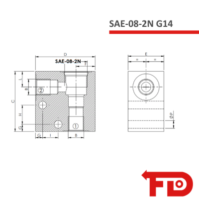 SAE-08-2N G14 - MANIFOLD - SAE-08-2N 1/4"G ALUMINIUM - FLODRAULIC