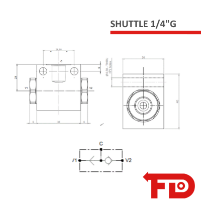 SHUTTLE 1/4"G – SHUTTLE – SHUTTLE IN-LINE 1/4"G ALUMINIUM – FLODRAULIC